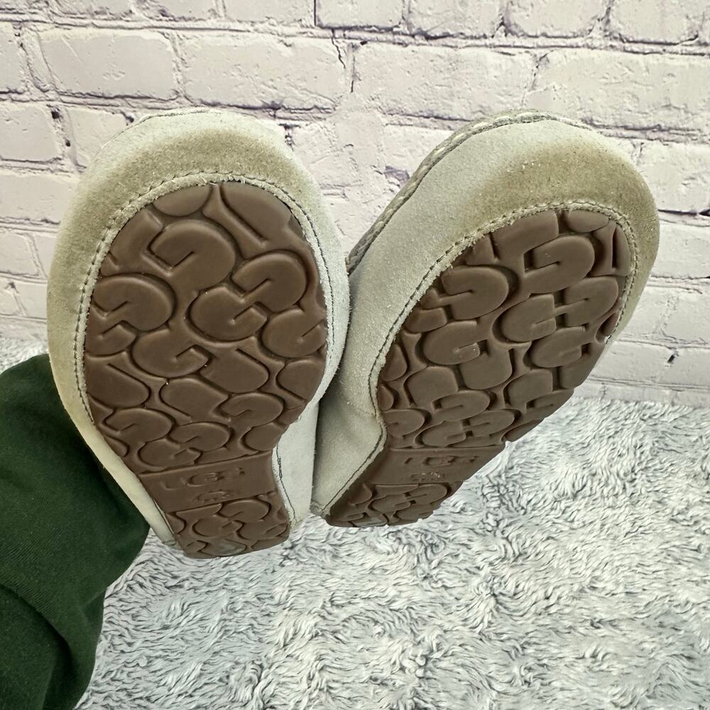 UGG Ansley Water Resistant Suede Slippers Gray Sheepskin Lining Size 7 Cozy - Picture 9 of 10